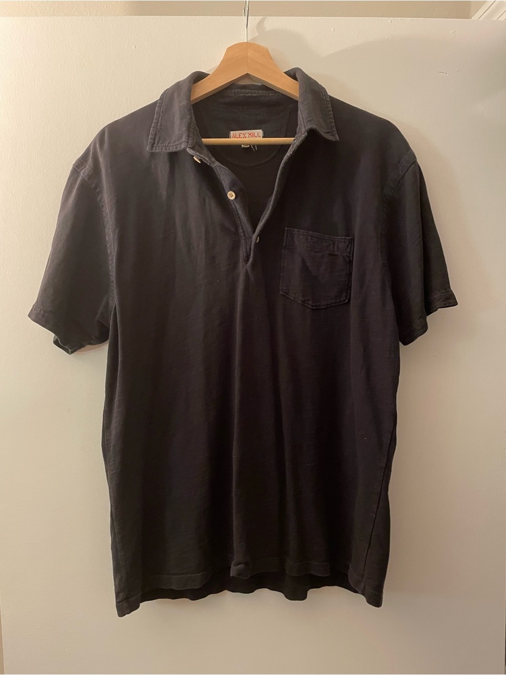 Alex Mill Black Short-Sleeve Polo with Chest Pocket
